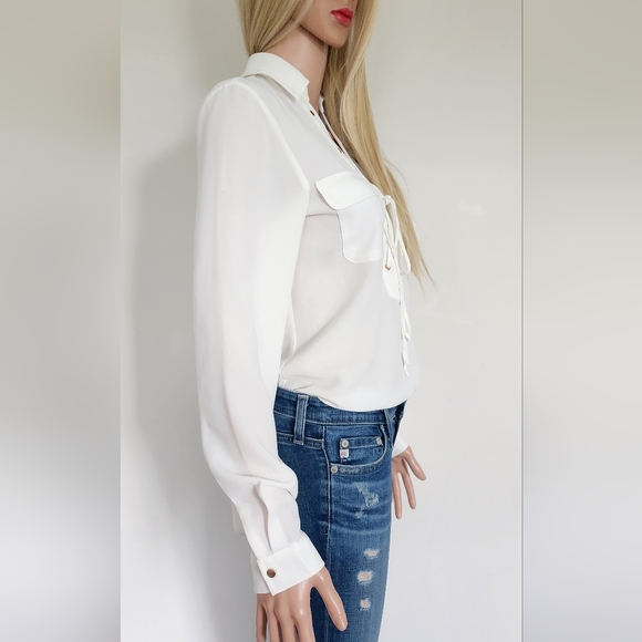 WHITE SHIRT LA MAHINA TIE LONG SLEEVE BLOUSE SHIRT XS - Picture 11 of 12